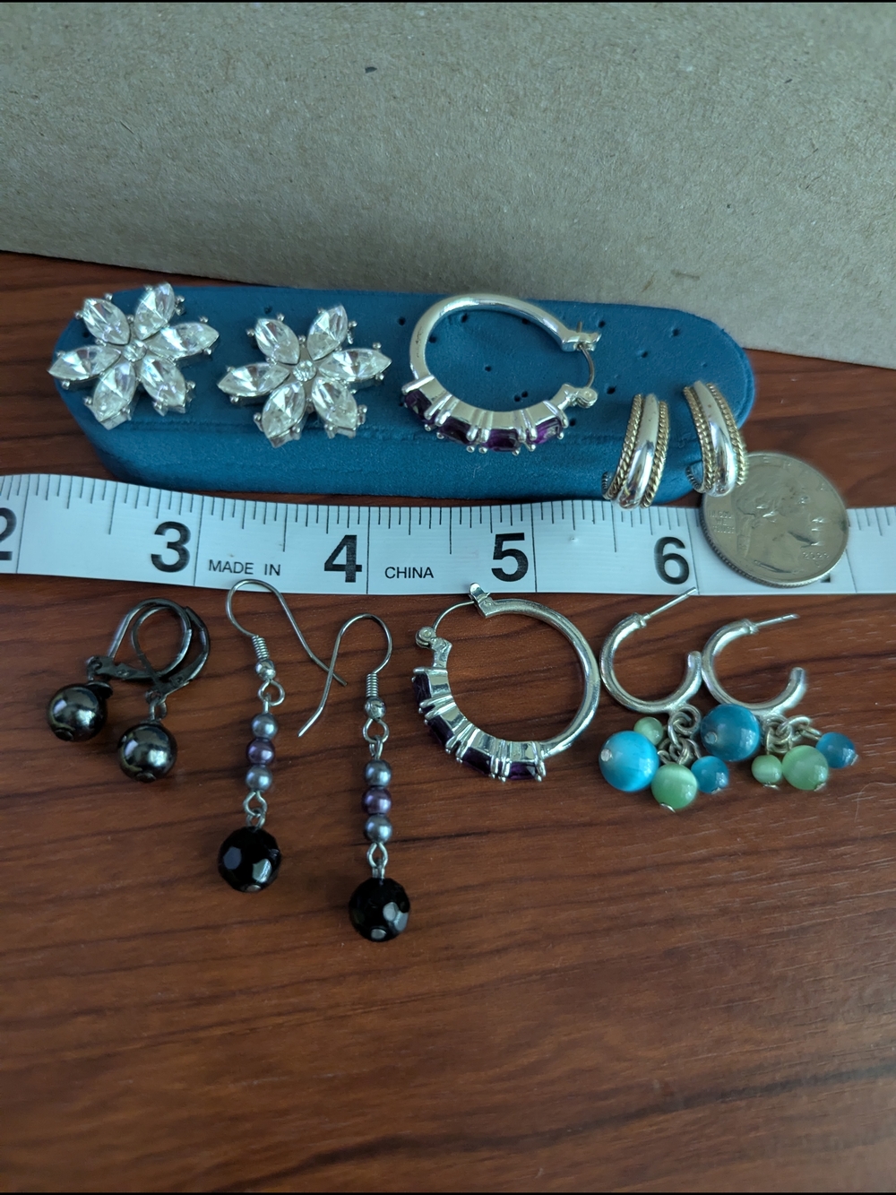 Multi-Pair Women’s Earring Set in Silver with Blue and Black Accents